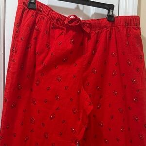 Old Navy 100% Cotton Red Flannel Pajama Bottoms With Penguins and Hearts